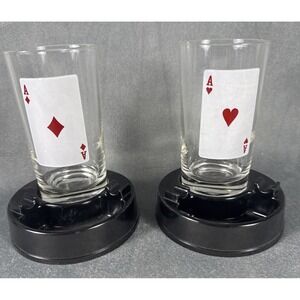 Vintage Mid Century Aces Up Tumblers‎ Ashtray Holders Card Playing Casino